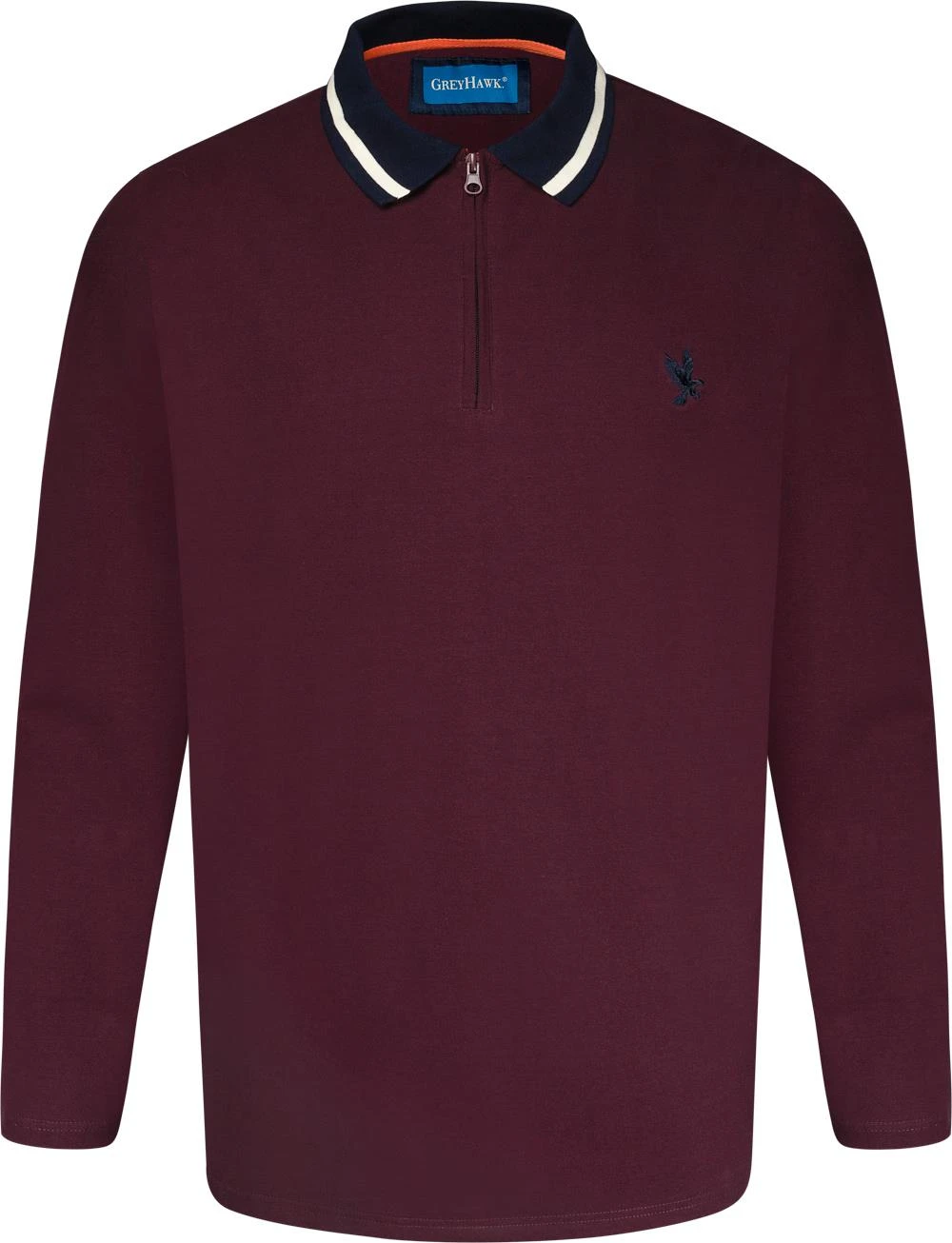 Grey Hawk Long Sleeve Zip Neck Polo Shirt - Wine 4 Grey Hawk Long Sleeve Zip Neck Polo Shirt - Wine - Image 2