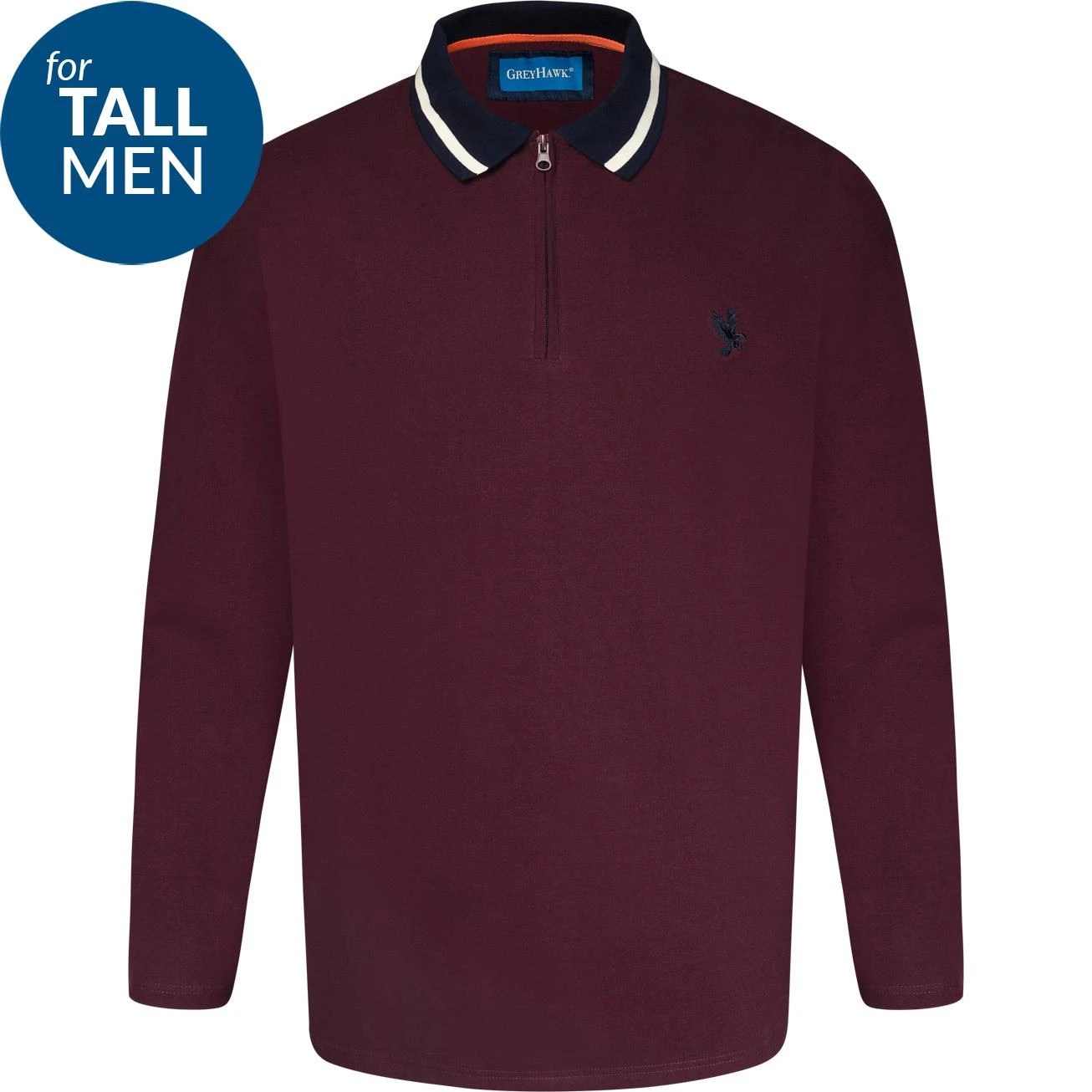 Grey Hawk TALL Long Sleeve Zip Neck Polo Shirt - Wine 4 Grey Hawk TALL Long Sleeve Zip Neck Polo Shirt - Wine - Image 2