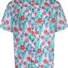 Uptheir Ely Tropical Floral Print SS Shirt - Light Blue