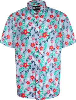 Uptheir Ely Tropical Floral Print SS Shirt - Light Blue