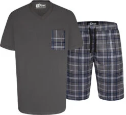 Uptheir Kenobi Check Print V-Neck SS Pyjama Set - Grey -Famous Menswear Store tumbnail bd263043 189e 42b0 980f 30c3693326cb