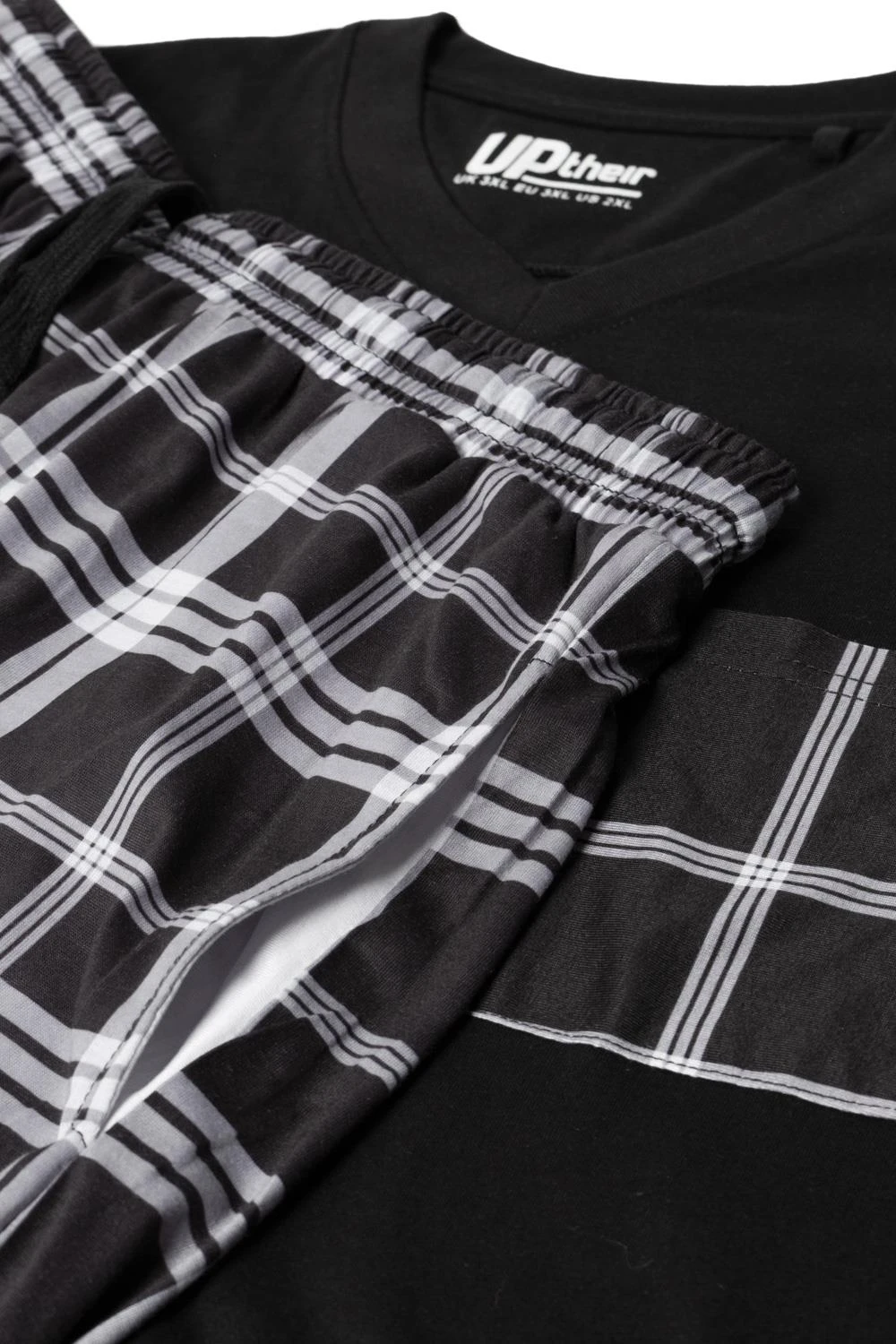 Uptheir Kenobi Check Print V-Neck SS Pyjama Set - Black 6 Uptheir Kenobi Check Print V-Neck SS Pyjama Set - Black - Image 4