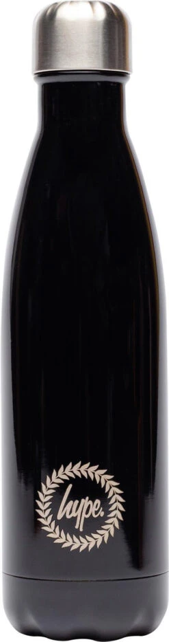 Hype Black Shine Metal Reusable Water Bottle - Black