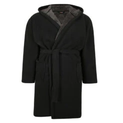 Espionage Bonded Fleece Hooded Dressing Gown Black Charcoal