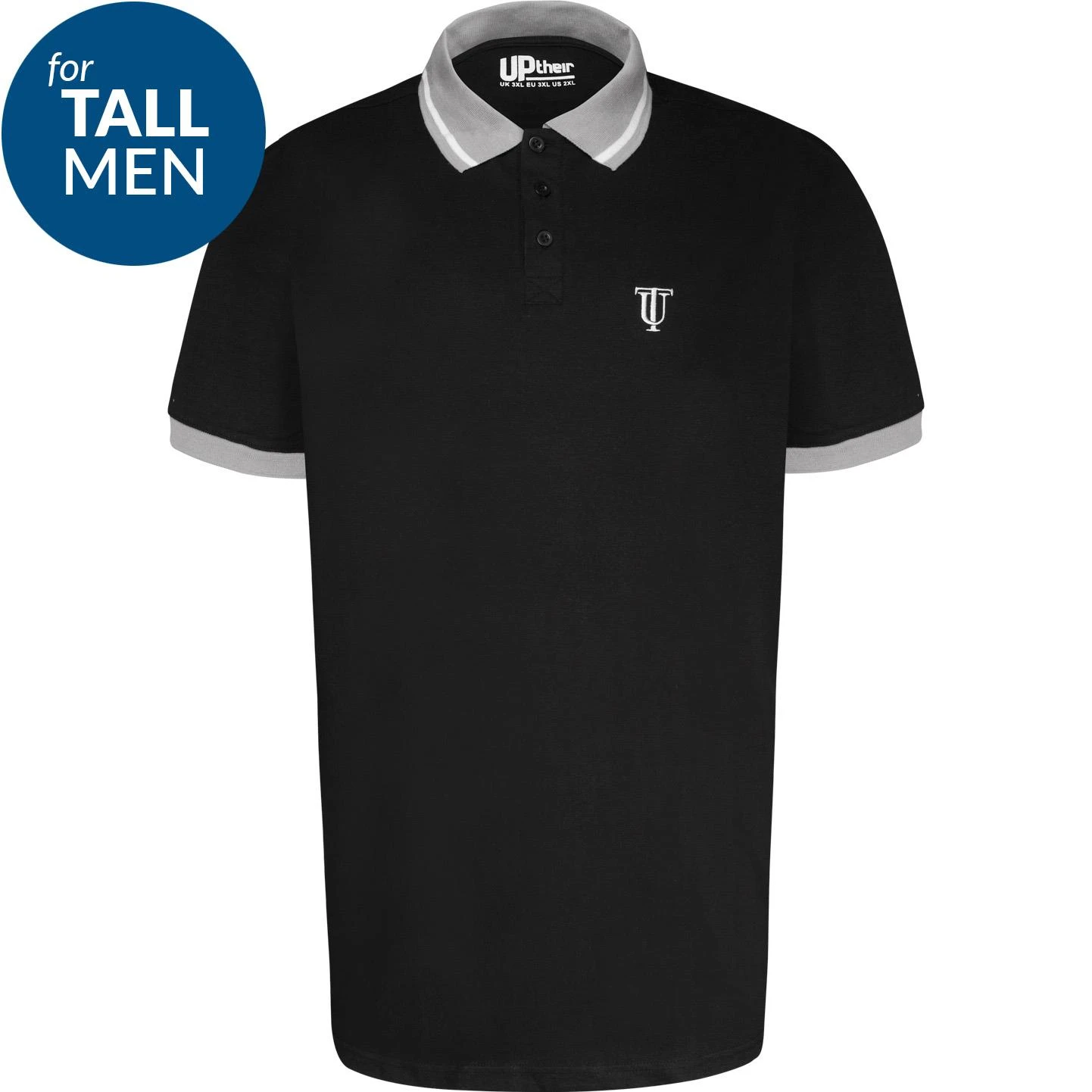 Uptheir Added TALL Tipped Contrast Collar Polo Shirt -Black 4 Uptheir Added TALL Tipped Contrast Collar Polo Shirt -Black - Image 2