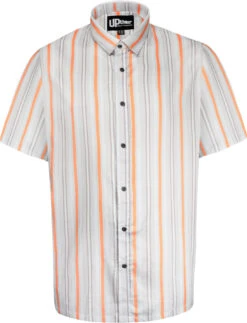 Uptheir Bowland Candy Striped SS Linen Blend Shirt - Orange