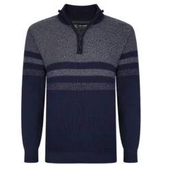Kam Marl Stripe 1/4 Zip Jumper - Navy