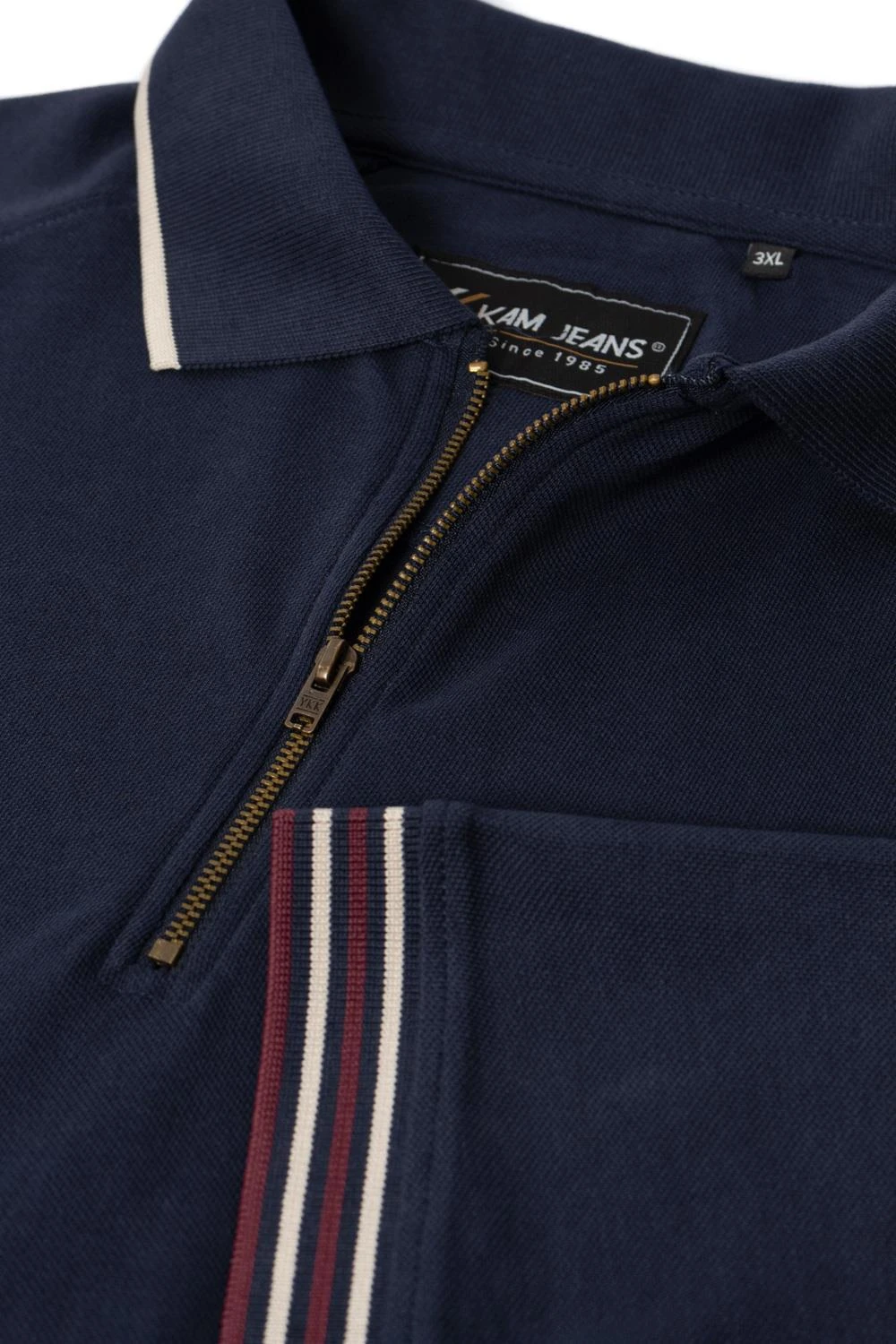 Kam Zip Up Raglan Panel Short Sleeve Polo Shirt - Navy 5 Kam Zip Up Raglan Panel Short Sleeve Polo Shirt - Navy - Image 3