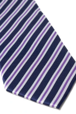 Uptheir All Over Diagonal Striped Extra Long Tie - Navy Lilac