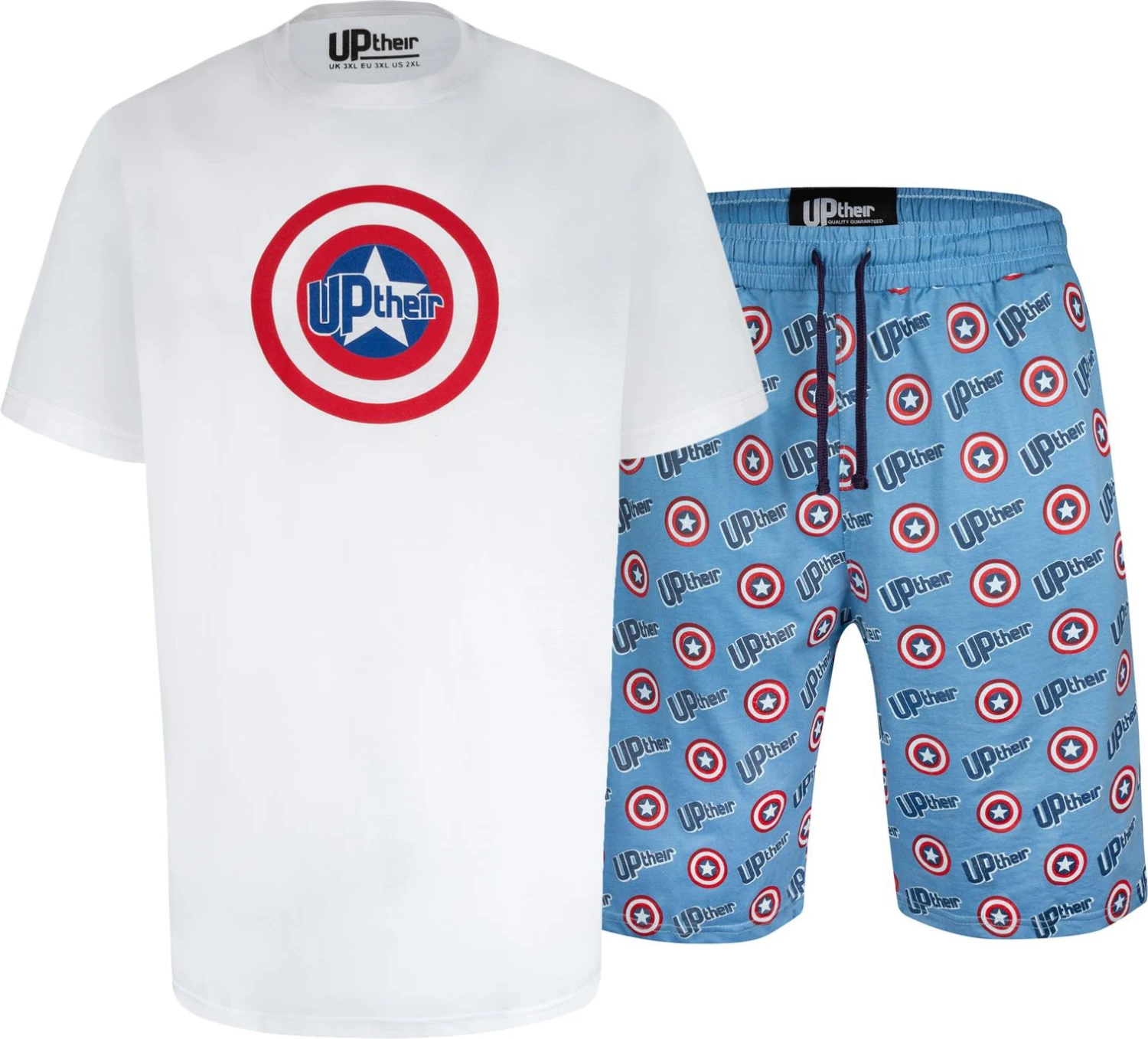 Uptheir Sheev Shield Logo Short Sleeve Pyjama Set - Blue White 4 Uptheir Sheev Shield Logo Short Sleeve Pyjama Set - Blue White - Image 2