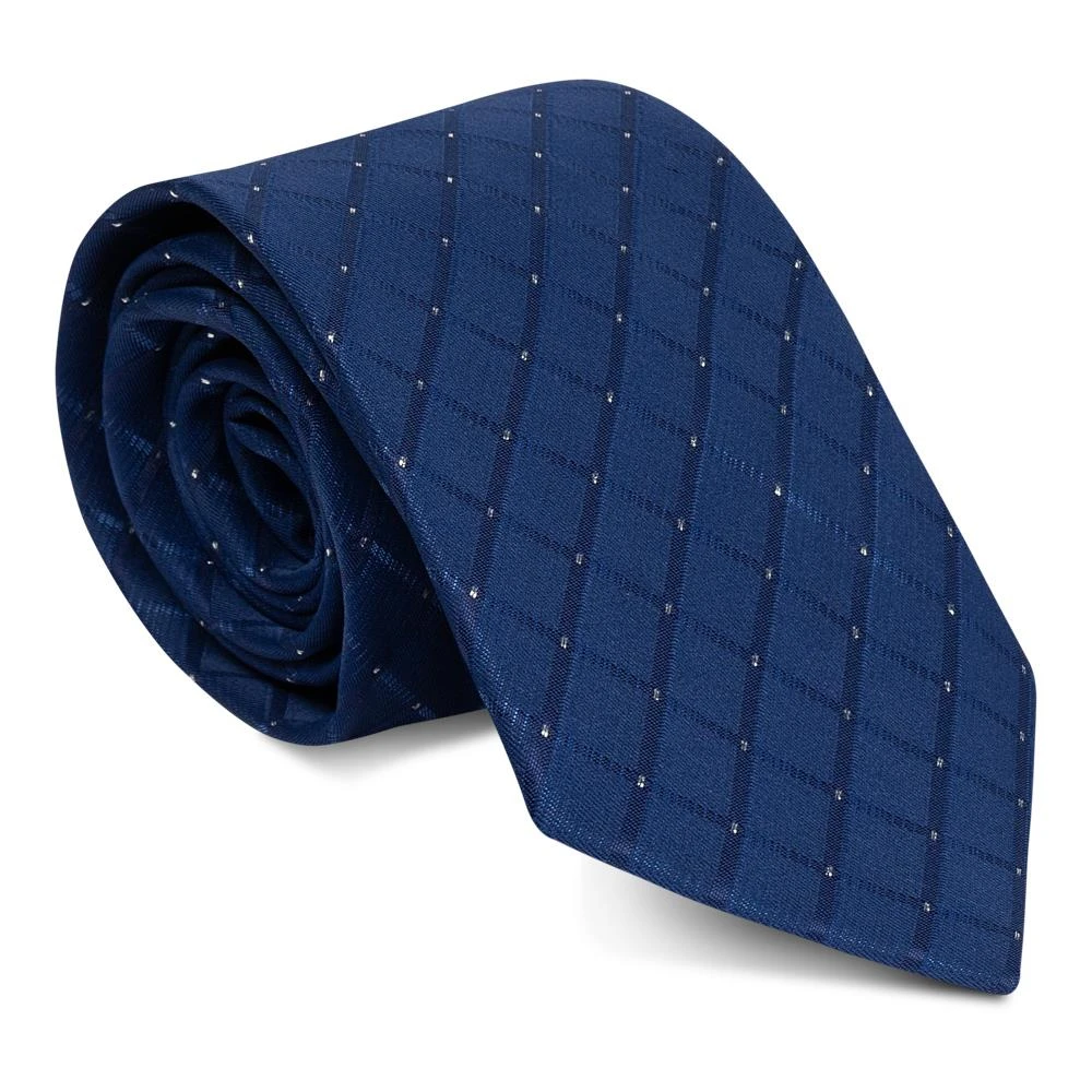 Uptheir Check Tartan Plaid Stripe Extra Long Tie - Navy 4 Uptheir Check Tartan Plaid Stripe Extra Long Tie - Navy - Image 2