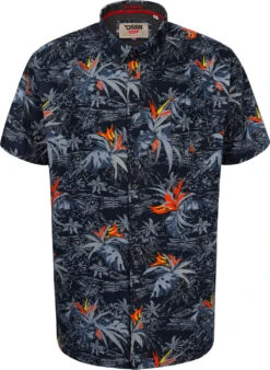 Duke D555 Severn Tall Hawaiian Print Shirt In Charcoal