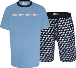 Uptheir Leia Logo Print Crew Neck SS Pyjama Set - Blue -Famous Menswear Store tumbnail f5cccf11 2682 495c bfe7 e51b6a945b29